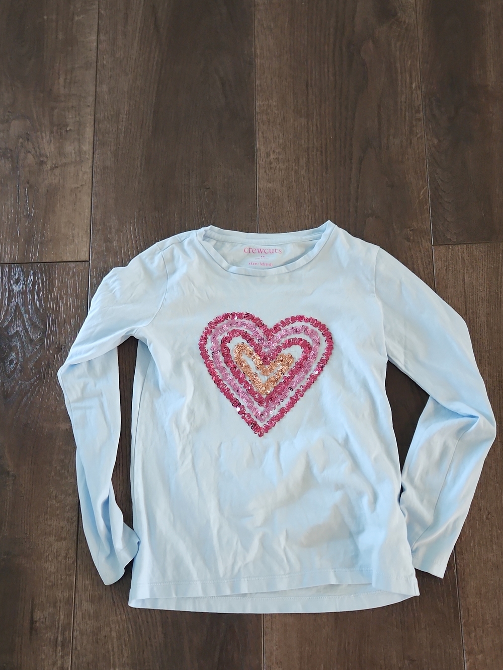 Crewcuts Light Blue Long-Sleeve Top with Pink & Gold Sequin Heart